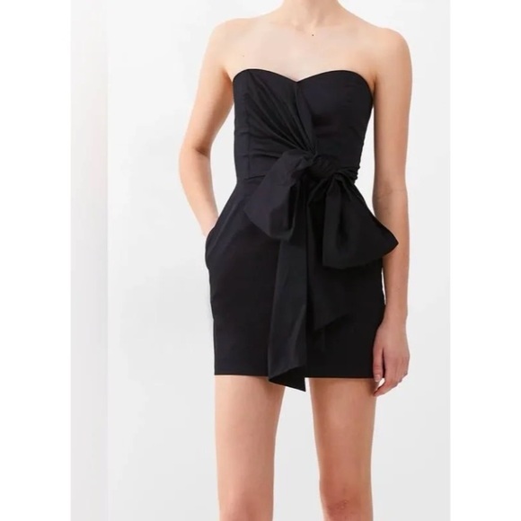 French Connection Black Florida Summer Strapless Bow Front Mini Dress Size 12 - Picture 1 of 14
